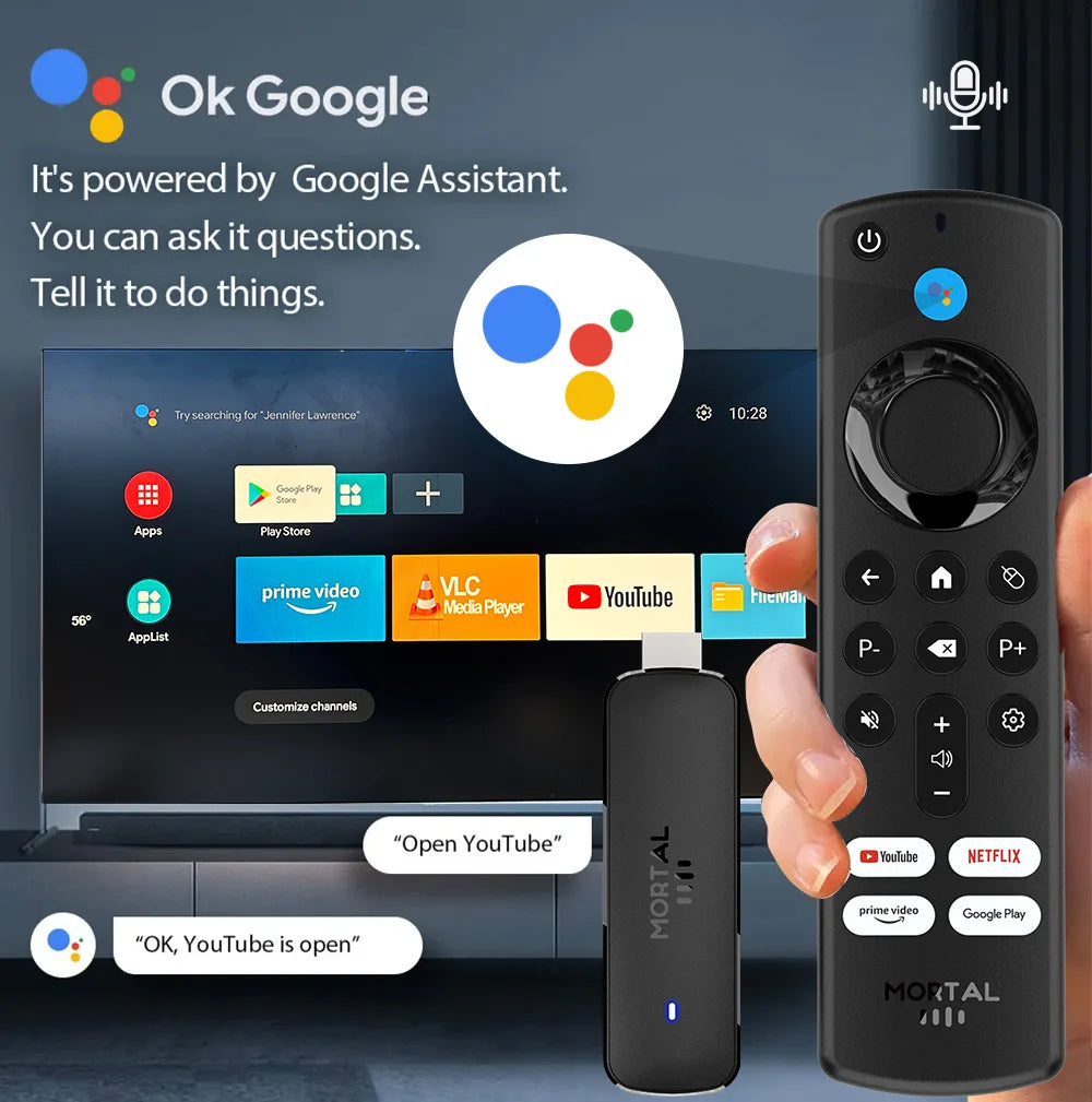 Mortal Q8 WIFI6 BT5.0 Google Voice Assistant AllwinnerH313 Android 14 Portable Android FireTV Stick Smart Streaming Media Player