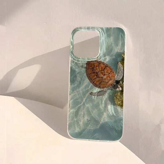 Summer Cool Turtle Pattern Phone Case for iPhone 16 16e 15 14 13 12 11 Pro Max X Xs XR XSMax 8 7 Plus Chiffon Texture Back Cover