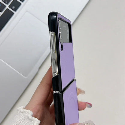 Business PU Leather Magsafe Case for Samsung Galaxy Z Flip 3 4 5 6 7 PC Shockproof Magnetic Wireless Charging Z Flip 6 7 Cover