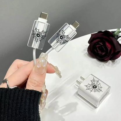 3-Piece set Charger Spider Case For Apple IPhone 18W 20W Transparent Data Wire Winder Cable Protectors Port Breakproof Protectio