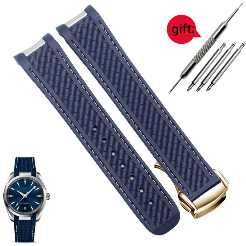 Rubber Watchband For Omega AT150 Seamaster 300 AQUA TERRA Diving watches straps Black Blue Silicone Watch Strap 20mm bracelet
