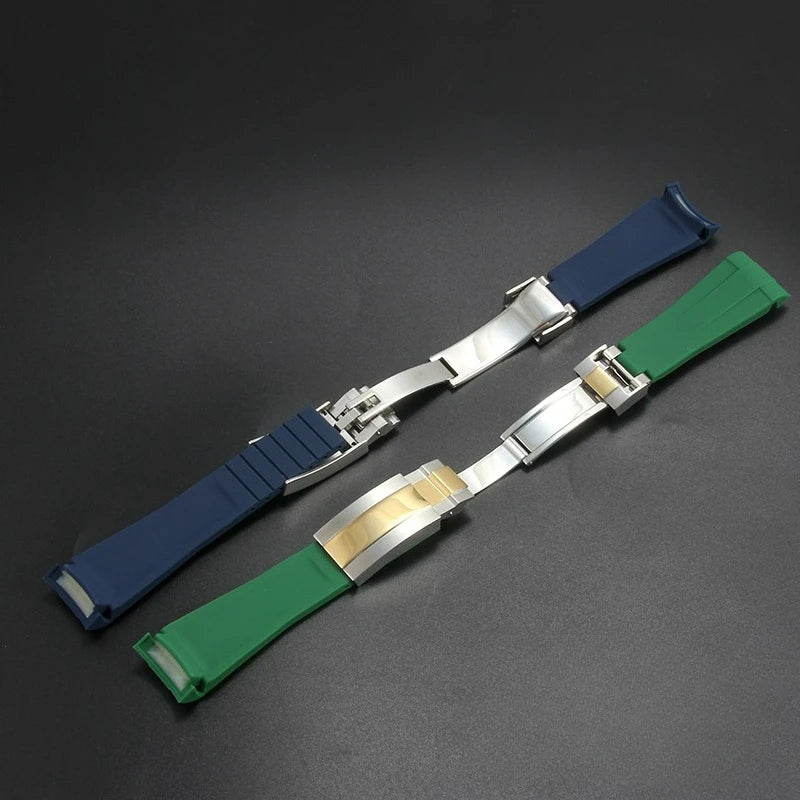 High Quality Black Green Red Blue White Colored Style Silicone Watchband Curved Interface for Rolex Datejust Submariner Strap