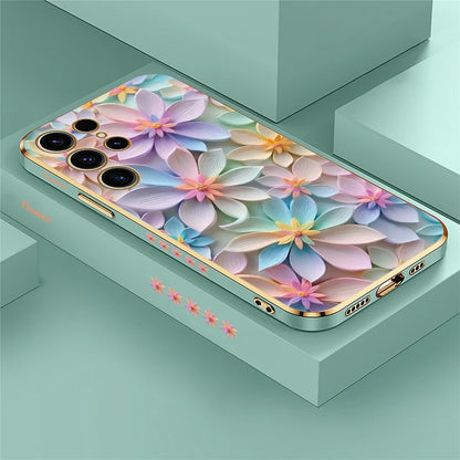 S25 Ultra Soft Silicone Case For Samsung Galaxy S22 S21 S25 Plus S24 FE S24 Plus Shockproof Flower Pattern Plating Cover