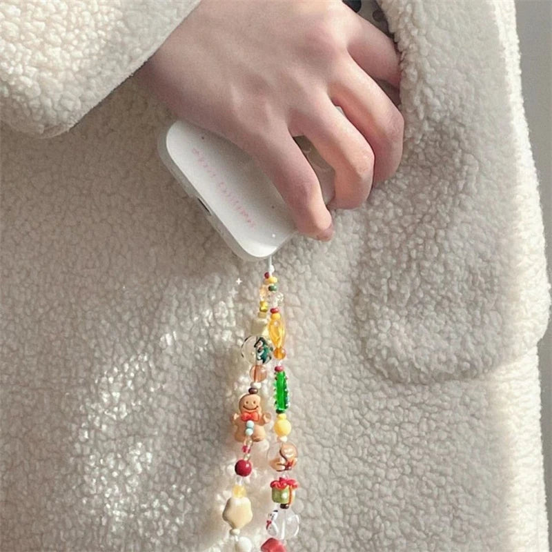 Cute Christmas Tree Phone Chain Pendant Wrist Strap Anti-lost Lanyard For iPhone 16 Decorative Strap Bracelet Phone Accessories