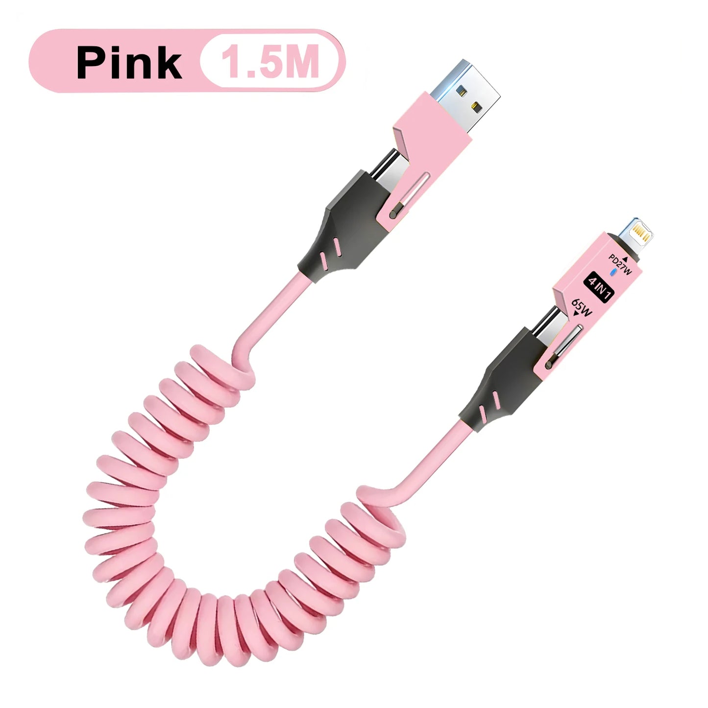 Zinc Alloy USB-C 4IN1 65w Fast Charging Cable for iPhone Usb Type C Cable For iPhone Xiaomi Samsung PD spring data cable USB