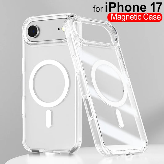 For Magsafe Wireless Charge Magnetic Case for IPhone 17 17Air 17Pro Max Shockproof Transparent Shell PC Clear Cover for IPhone17