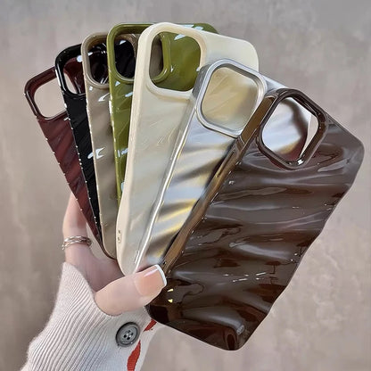 Luxury 3D Wavy Pattern Phone Case For iPhone 16 15 14 13 12 Pro Max Plus Solid Color Glossy Soft Silicone Case Phone Accessories