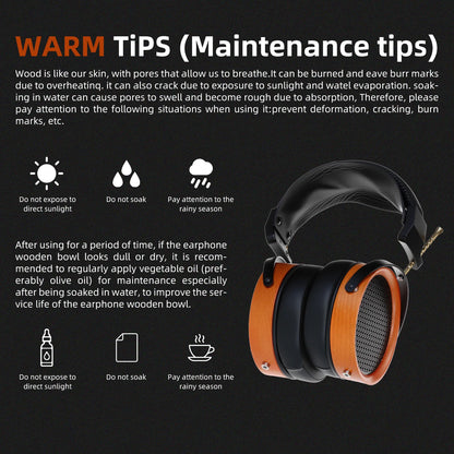 Hellodigi HD11 Headsets 53MM Speaker Open-Back HIFI Wooden Headphones With Dual 3.5mm Detachable Cable Retro-Vintage Style