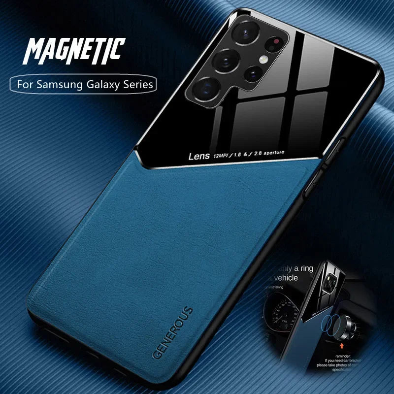 For Samsung Galaxy S25 S24 S23 Plus Cover TPU Leather Car Magnetic Holder Galaxy S22 S21 S20 Ultra FE S10 Plus Case Frame Coqu