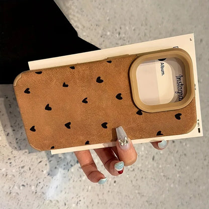 Small Love Heart Luxury Matte Lambskin Faux Leather Phone Case For iPhone 17 16 Pro Max 15 14 13 12 11 XS Max XR X 16 Plus Cover