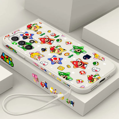 S-Super M-Marios B-Bros Cute Liquid Left Rope For Samsung Note 20 10 A54 A31 A14 A03 A22 A34 A04 A24 A25 Ultra Plus 5G Cover