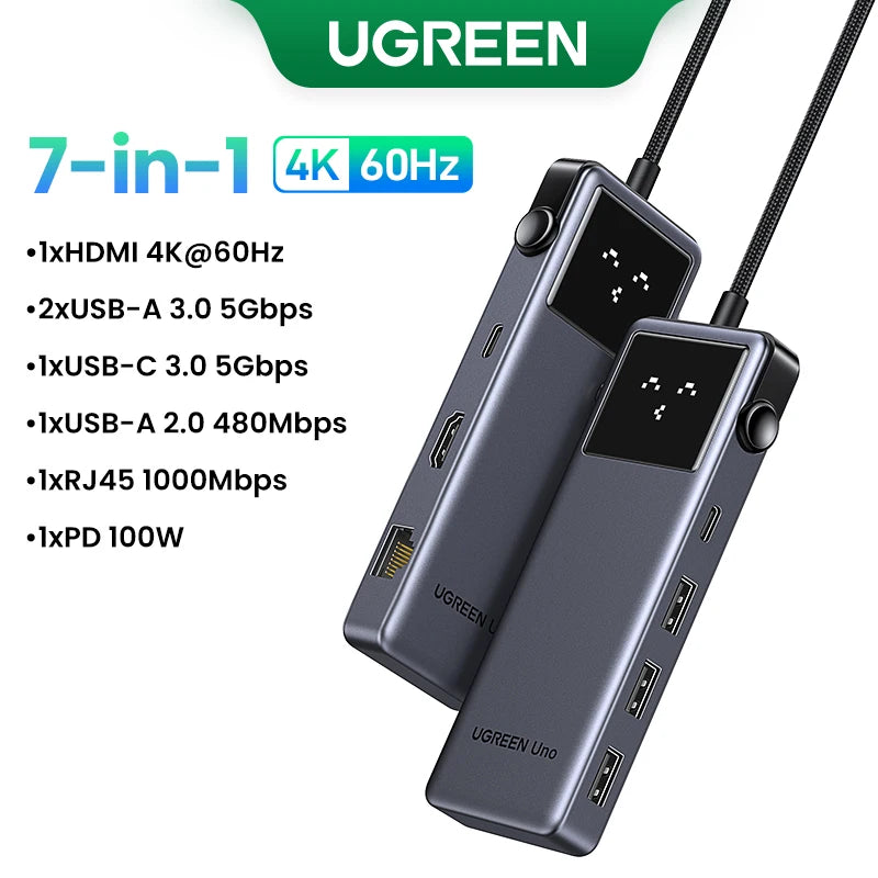 UGREEN Uno USB C HUB 6-in-1 4K60Hz PD100W 10Gbps USB3.2 Splitter Adapter for Laptop Macbook Pro Air USB Expander Docking Station