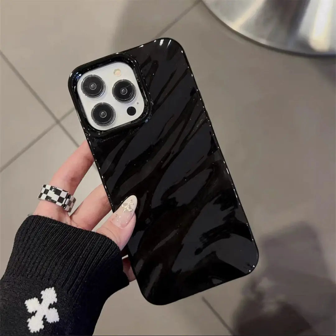 Luxury 3D Wavy Pattern Phone Case For iPhone 16 15 14 13 12 Pro Max Plus Solid Color Glossy Soft Silicone Case Phone Accessories