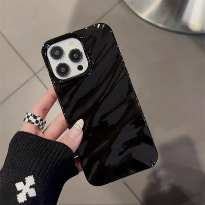 Luxury 3D Wavy Pattern Phone Case For iPhone 16 15 14 13 12 Pro Max Plus Solid Color Glossy Soft Silicone Case Phone Accessories