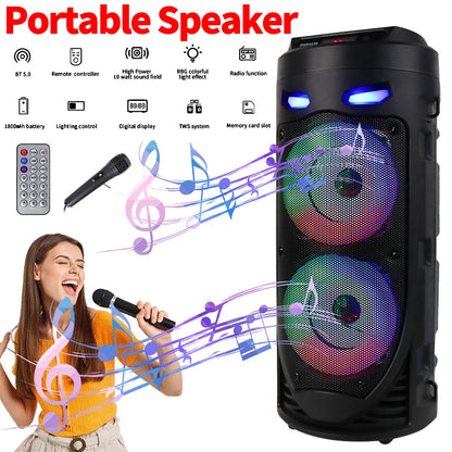 Bluetooth-Compatible Speaker Portable Speaker with Double Subwoofer Deep Bass Lights Wireless Stereo Speaker for Outdoor Party