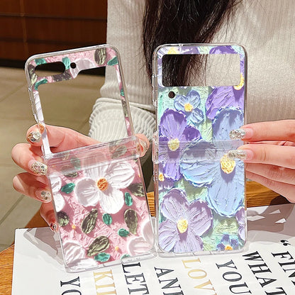 Oil Painting Flower Clear Case For Samsung Galaxy Z Flip 7 6 5 4 3 5G Folding Hard Phone Cover For Samsung Z Flip5 Flip4 Flip3