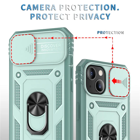 Slide Camera Lens Protection Magnetic Ring Holder Case For iPhone 16 15 14 13 12 11 Pro Max Mini X XR XS 7 Plus Shockproof Cover
