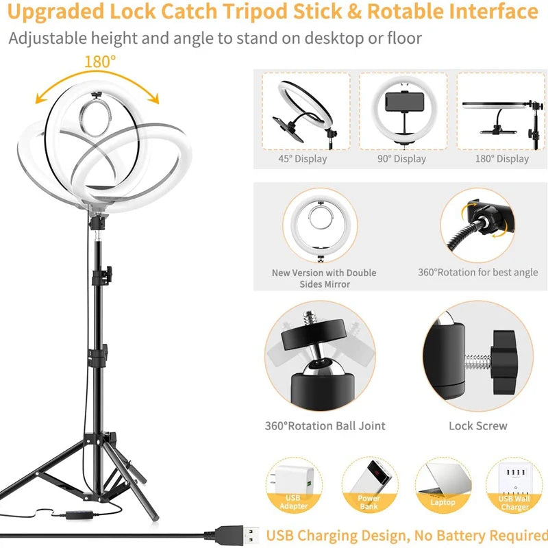 LED Ring Light with Phone Stand Usb Charge Selfie Led Lamp Dimmable Photography Light For Photo Photography Studio For Vlog Live
