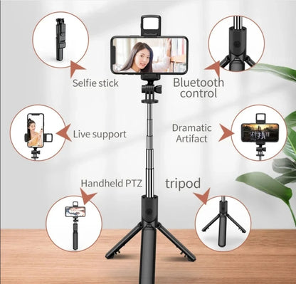 Extendable Selfie Stick Tripod Phone Tripod with,Group Selfies/Live Streaming/Video Recording Compatible with All Cellphones