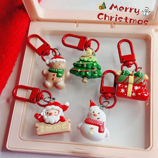 Cute Christmas Mobile Phone Straps Cartoon Santa Claus Snowman Pendants Keychains Bag Charms Party Decoration Children's Gifts