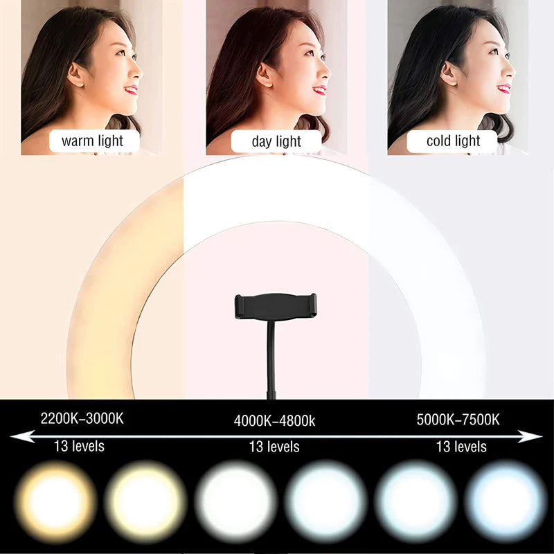 LED Ring Light with Phone Stand Usb Charge Selfie Led Lamp Dimmable Photography Light For Photo Photography Studio For Vlog Live