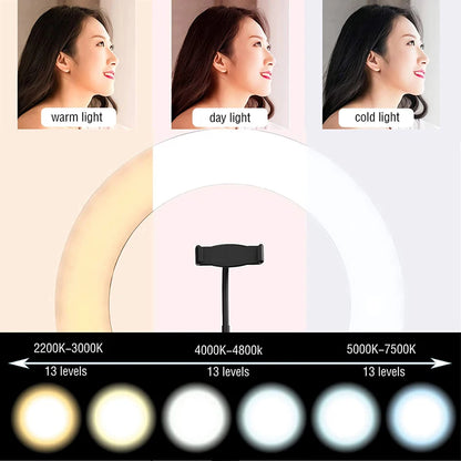LED Ring Light with Phone Stand Usb Charge Selfie Led Lamp Dimmable Photography Light For Photo Photography Studio For Vlog Live