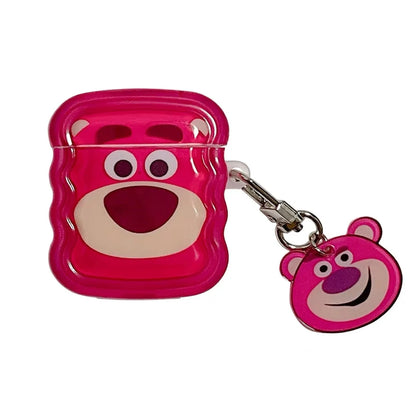 Cartoon Strawberry Bear Case for AirPods 4 Pro2 Pro 3 2 1 Bluetooth Earphone Protective Cover with Keychain