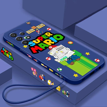 S-Super M-Marios B-Bros Cute Liquid Left Rope For Samsung Note 20 10 A54 A31 A14 A03 A22 A34 A04 A24 A25 Ultra Plus 5G Cover