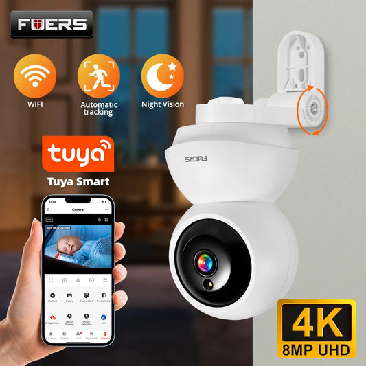 Fuers 4K 8MP IP Camera With Adjustable Bracket Tuya Smart Home WiFi Wireless Surveillance Camera Security Baby Monitor Mini Cam