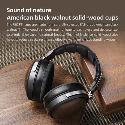 FiiO FT1-New version Closed-Back Over-Ear  Fiber Composite Diaphragm Wired Hi-Fi Headphones, American walnut Ear Cups for Studio