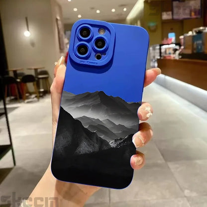 Black Mountain Peak Pattern Phone Case For iPhone 16 15 14 Pro Max 11 12 13 Mini XS XR X 8 7 Plus Shockproof Soft Silicone Cover