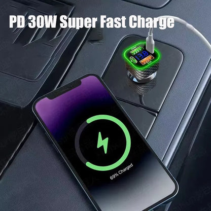 Xiaomi USB C Car Phone Charger Dual PD 4 in 1 with Voltage Display Super Fast Charge Adapter for iPhone Xiaomi Oppo Vivo Samsung