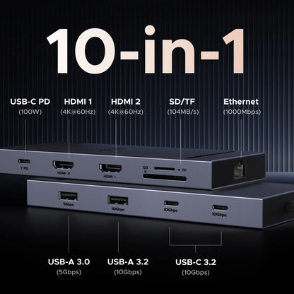 UGREEN USB C HUB 10-in-1 4K60Hz HDMI USB3.2 10Gbps PD100W RJ45 SDTF USB Splitter for Laptop Macbook Pro Air iPad Docking Station