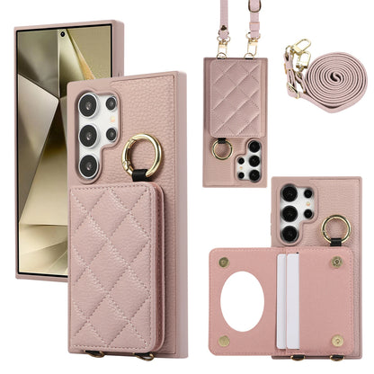 Crossbody Leather Phone Case for Samsung Galaxy S25 Ultra S24 FE S23 S22 Plus Mirror Wallet with Card Holder Protective Cover