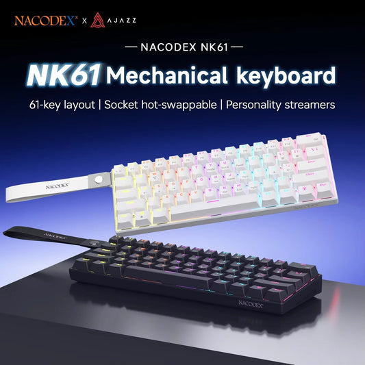 AJAZZ NK61 Wired Gaming Mechanical Keyboard 60% RGB Hot-Swappable 61 Keys Red Switch Mini Keyboard for Gamer PC