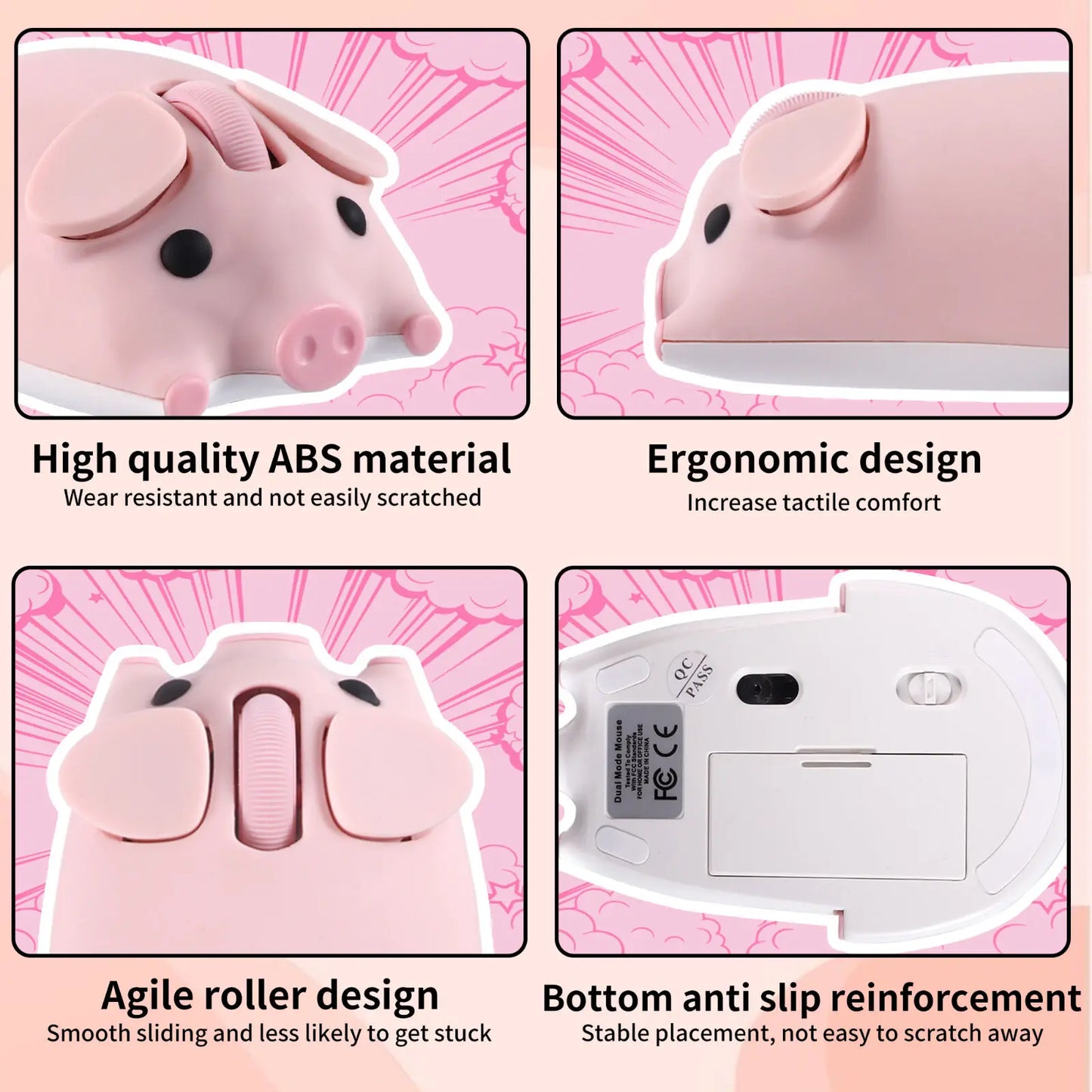 2.4G+ Bluetooth Dual-mode Cute Piggy Design Shape Mouse Optical Ergonomic Silent Mice Laptop Desktop PC Universal For Kid Gifts