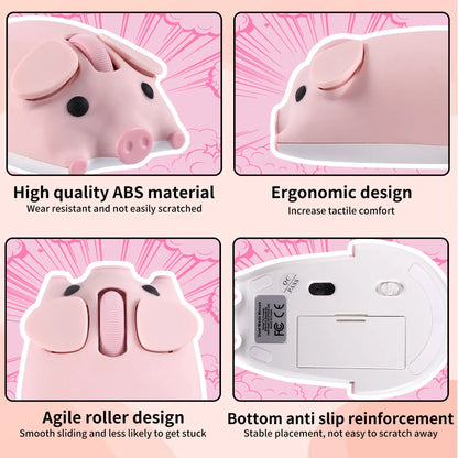 2.4G+ Bluetooth Dual-mode Cute Piggy Design Shape Mouse Optical Ergonomic Silent Mice Laptop Desktop PC Universal For Kid Gifts