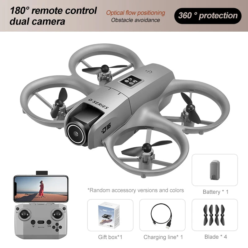 D16 Mini Drone 8K HD Dual Camera Profesional 180° Electric Adjustable GPS Positioning Obstacle Avoidance Bushless Uav 15000M