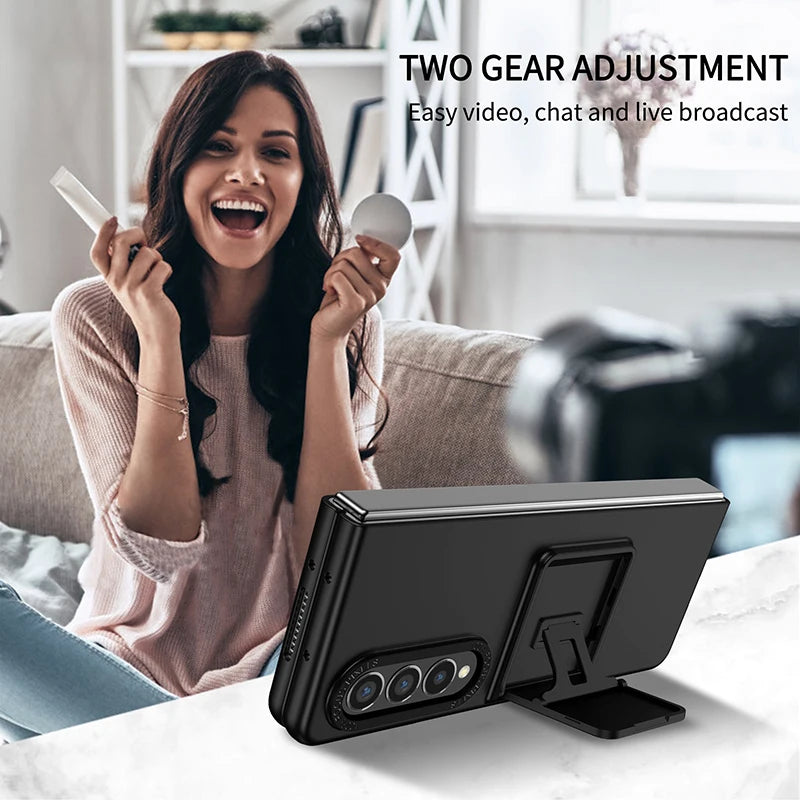 For Galaxy Z Fold 3 4 Case With Built-in Kickstand Bracket Camera Protection Anti Scratch Case Black Blue Green Red For Fold 5 6