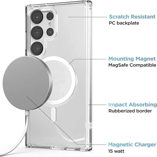 Original Magnetic Wireless Charging Case for Samsung Galaxy S21 S22 S23 S24 S25 Ultra Plus FE A55 A35 A15 Shockproof Clear Cover