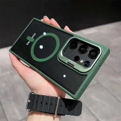 For Magsafe Hidden Holder Clear Case For Samsung Galaxy S24 Ultra S22 Plus S23 FE Shockproof Magnetic Wirelesss Charge Cover