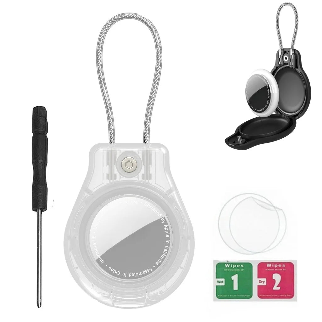 Waterproof AirTag Keychain Holder tag Lock Case Wire Cable,  Anti-Lost Protective Case with Keyring for Luggage, Key, Backpack