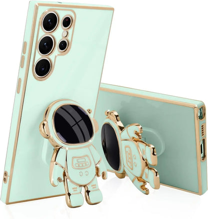 Luxury Astronaut Stand case for Samsung Galaxy S21 S22 S23 S24 S25 FE Ultra Plus Slim Fit Soft Shockproof  Electroplated Cover
