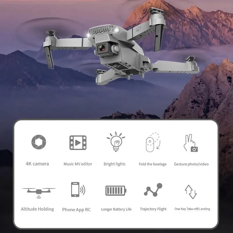 2024 E88 Pro WIFI FPV Drone, Wide Angle 4K/1080P HD Camera, Height Hold, Foldable RC Quadcopter Helicopter Toy Gift