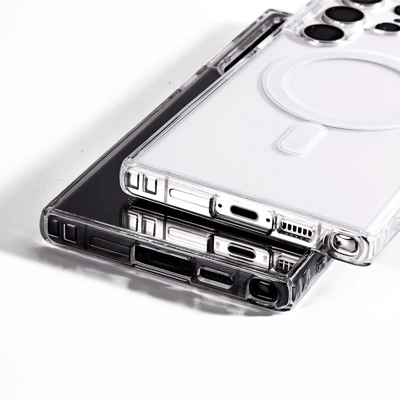 Luxury MagSafe Magnetic Wireless Charge Case For Samsung Galaxy S25 S24 S23 S21 FE S22 Plus Ultra Shockproof Clear Acrylic Cover