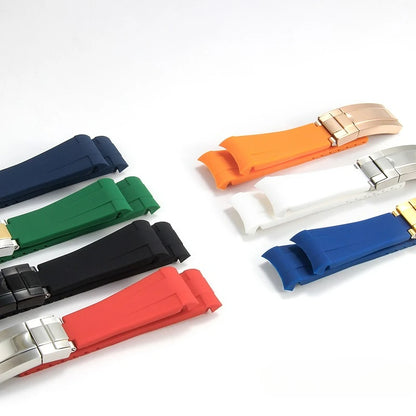 High Quality Black Green Red Blue White Colored Style Silicone Watchband Curved Interface for Rolex Datejust Submariner Strap