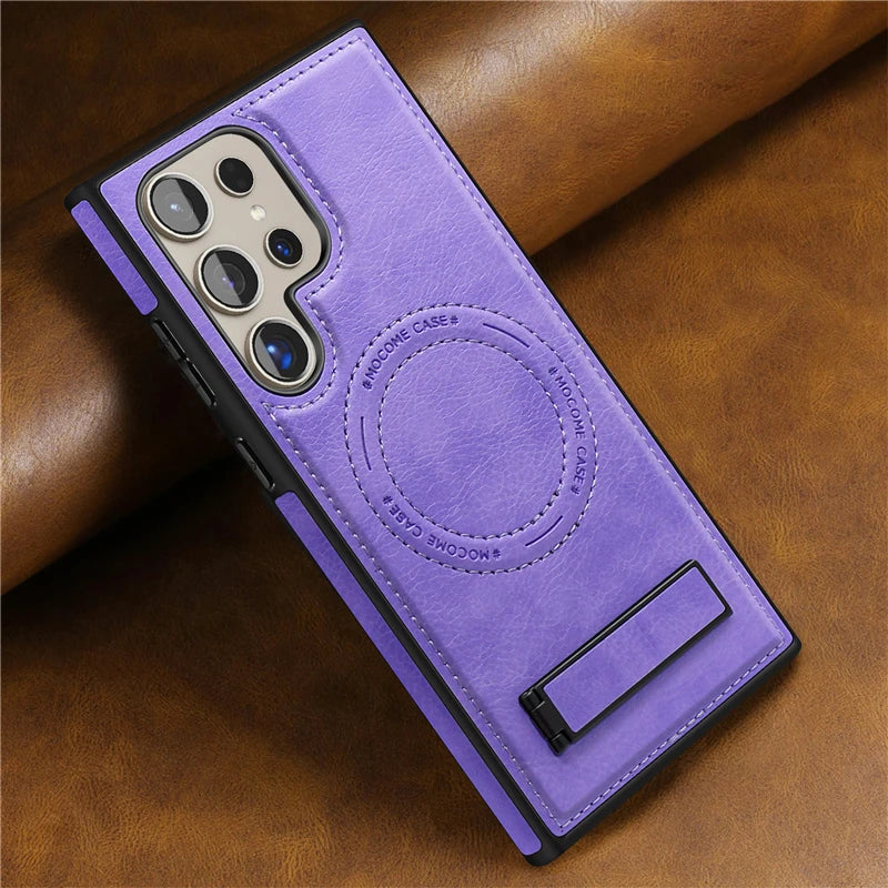 Luxury Leather Magnetic Fold Stand Holder Case For Samsung S25 S24 Ultra S23 Plus S22 Wireless Charging Shockproof Soft Cover