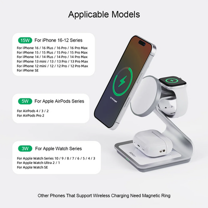 Bonola Magnetic 3 in 1 Wireless Charger for iPhone 16/15/13/14 Pro/12 30W Wireless Charging Station for Apple Watch/AirPods Pro