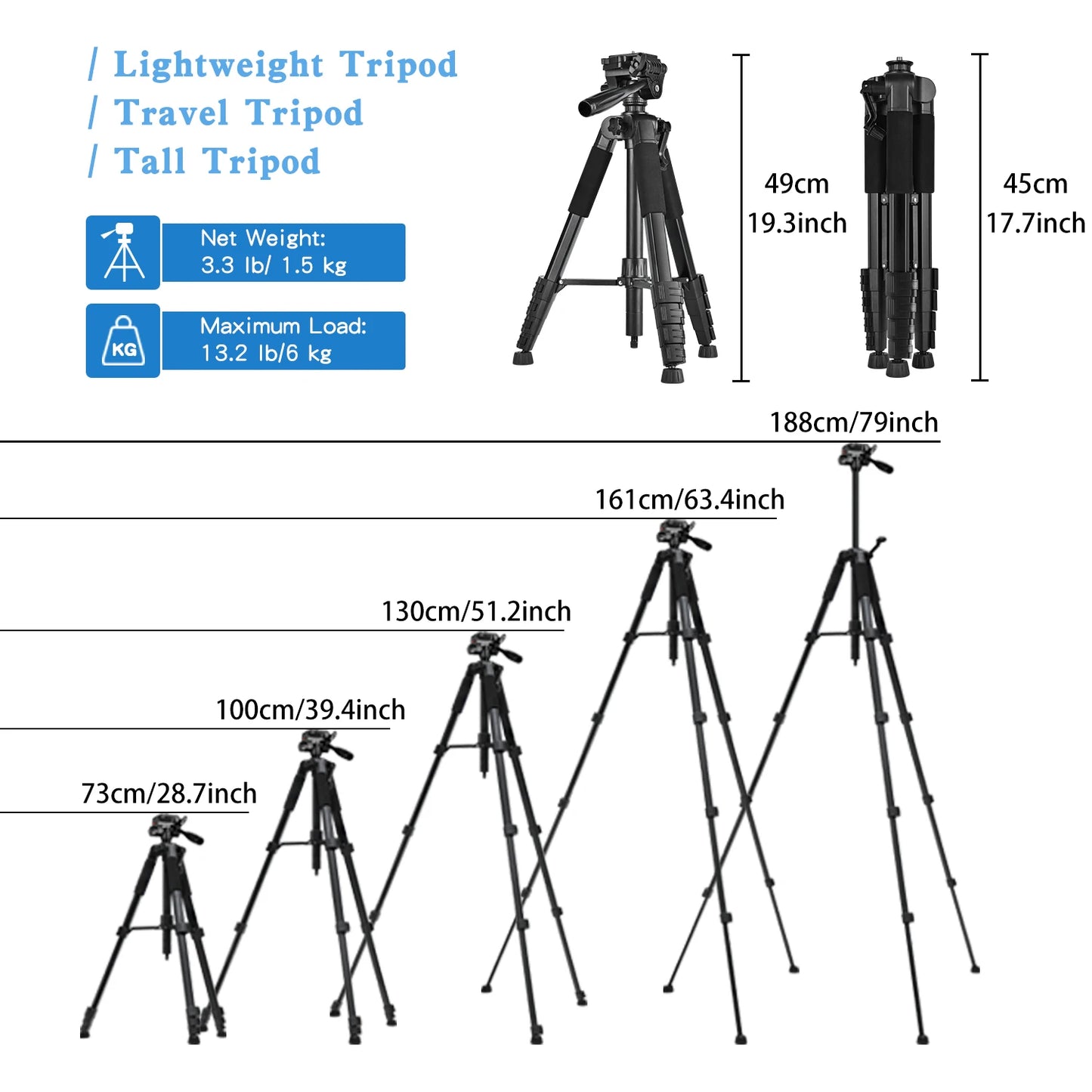 79” Camera Tripod, Tripod for Camera and Phone, Aluminum Professional Tripod Stand with Carry Bag and Phone Holder