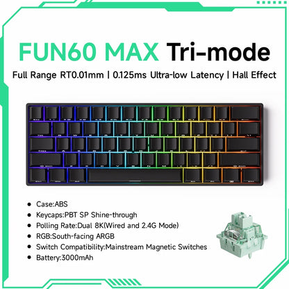 MONSGEEK FUN60 PRO&MAX HE Machanical Keyboard Magnetic Switch 60% Wireless Gaming Keyboard Rapid Trigger 8K ARGB Custom Keyboard